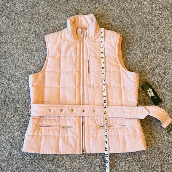 NWT Lauren Ralph Lauren soft baby pink quilted puffer vest with belt. Women’s PL - Picture 14 of 14